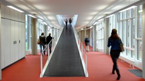 Students in the corridor of a university.